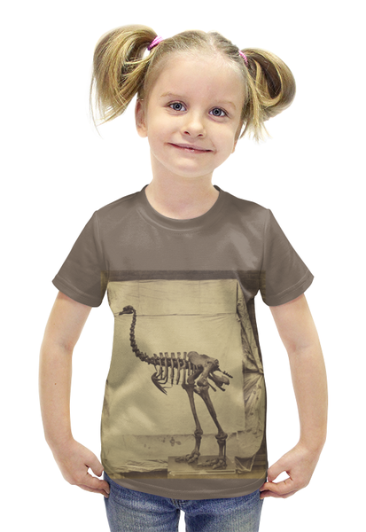 Заказать детскую футболку в Москве. Футболка с полной запечаткой для девочек Скелет Динозавра от andreymarin - готовые дизайны и нанесение принтов.