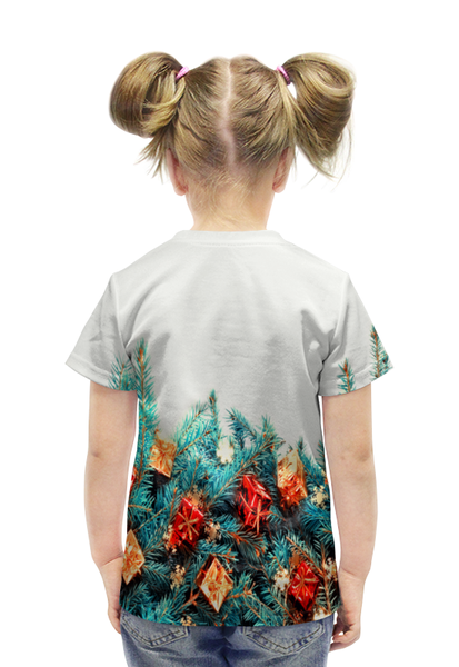 Заказать детскую футболку в Москве. Футболка с полной запечаткой для девочек Игрушки на елке от THE_NISE  - готовые дизайны и нанесение принтов.