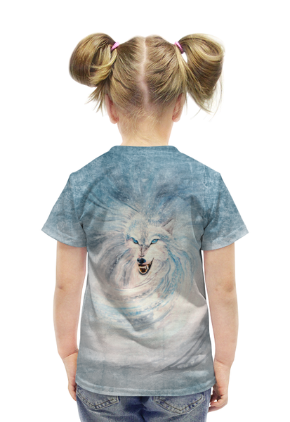 Заказать детскую футболку в Москве. Футболка с полной запечаткой для девочек Волк-зима от hontor - готовые дизайны и нанесение принтов.