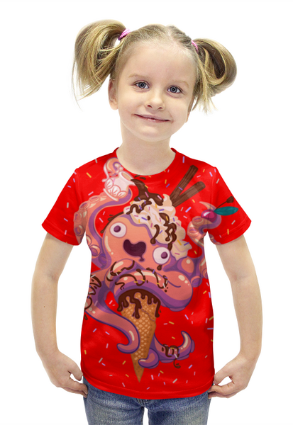 Заказать детскую футболку в Москве. Футболка с полной запечаткой для девочек Крик кальмара от Дана Столыпина - готовые дизайны и нанесение принтов.