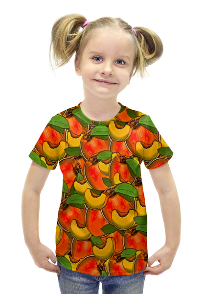 Заказать детскую футболку в Москве. Футболка с полной запечаткой для девочек Персик от THE_NISE  - готовые дизайны и нанесение принтов.