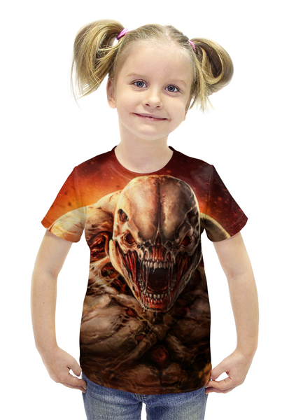 Заказать детскую футболку в Москве. Футболка с полной запечаткой для девочек Дум / Doom от aleks_say - готовые дизайны и нанесение принтов.