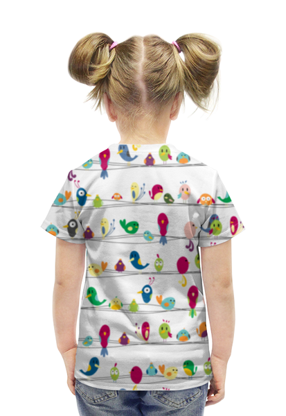 Заказать детскую футболку в Москве. Футболка с полной запечаткой для девочек Птички от megashmot - готовые дизайны и нанесение принтов.