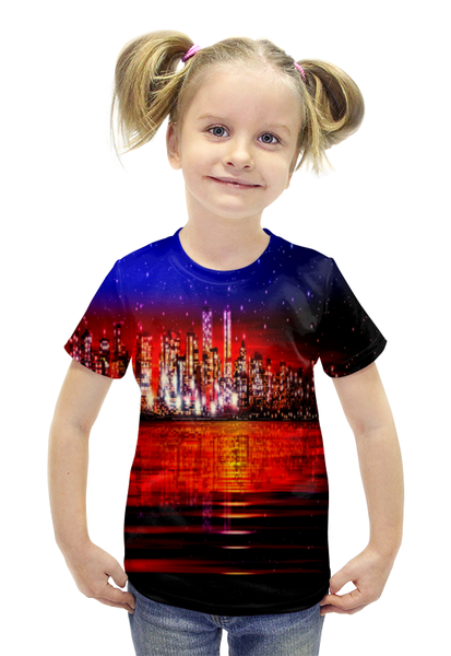 Заказать детскую футболку в Москве. Футболка с полной запечаткой для девочек Ночной город от THE_NISE  - готовые дизайны и нанесение принтов.