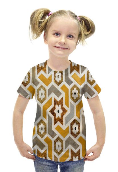 Заказать детскую футболку в Москве. Футболка с полной запечаткой для девочек Узор цветов от THE_NISE  - готовые дизайны и нанесение принтов.