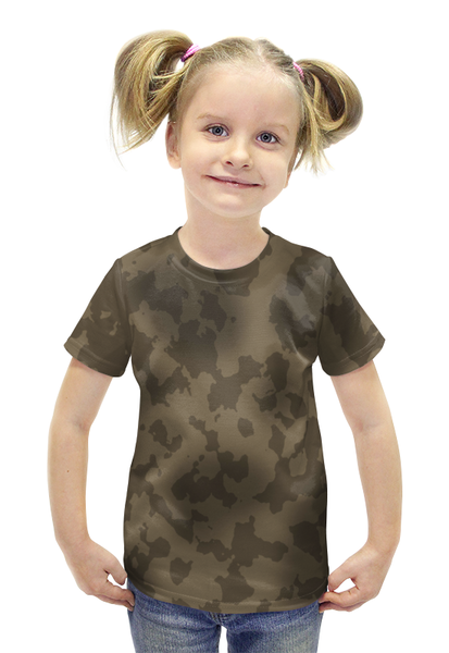 Заказать детскую футболку в Москве. Футболка с полной запечаткой для девочек Серый камуфляж от THE_NISE  - готовые дизайны и нанесение принтов.