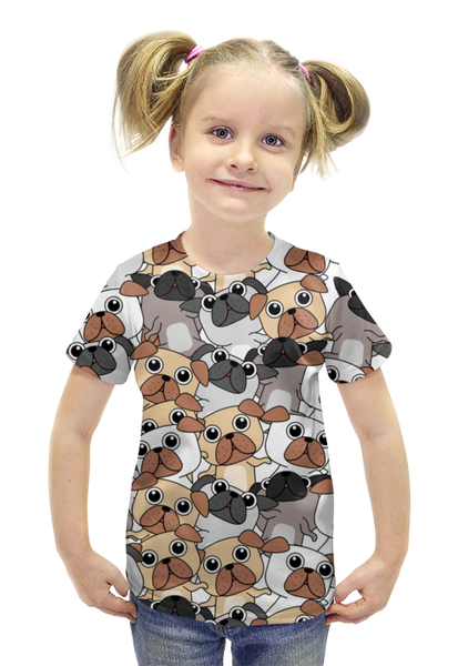 Заказать детскую футболку в Москве. Футболка с полной запечаткой для девочек СОБАЧКИ от robus - готовые дизайны и нанесение принтов.