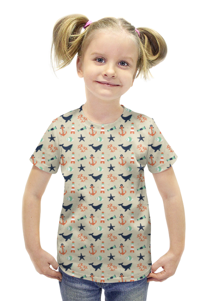 Заказать детскую футболку в Москве. Футболка с полной запечаткой для девочек Акулы от Amerikanka - готовые дизайны и нанесение принтов.