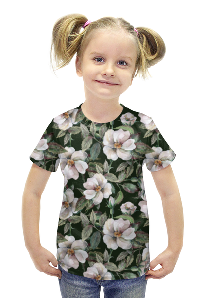 Заказать детскую футболку в Москве. Футболка с полной запечаткой для девочек Цветочная любовь от tadashi - готовые дизайны и нанесение принтов.