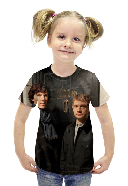 Заказать детскую футболку в Москве. Футболка с полной запечаткой для девочек Sherlock Holmes от cherdantcev - готовые дизайны и нанесение принтов.
