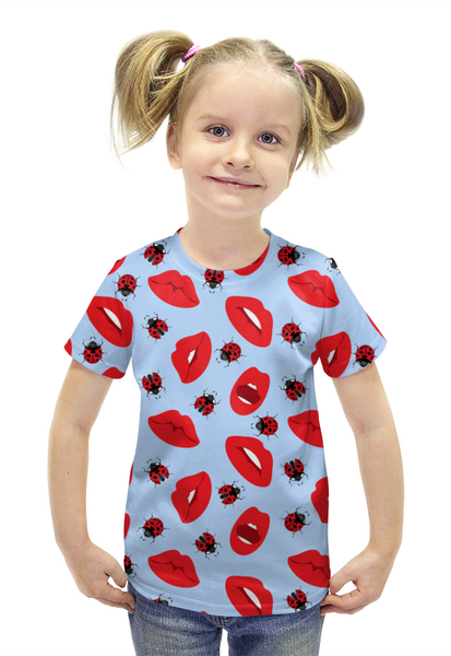 Заказать детскую футболку в Москве. Футболка с полной запечаткой для девочек Красные губки и божьи коровки от IrinkaArt  - готовые дизайны и нанесение принтов.