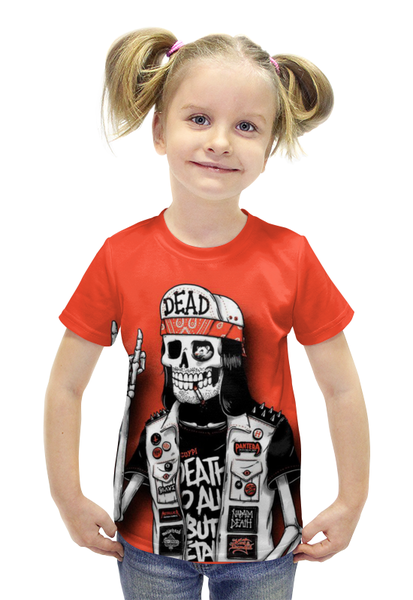 Заказать детскую футболку в Москве. Футболка с полной запечаткой для девочек Bones Brigade от Leichenwagen - готовые дизайны и нанесение принтов.