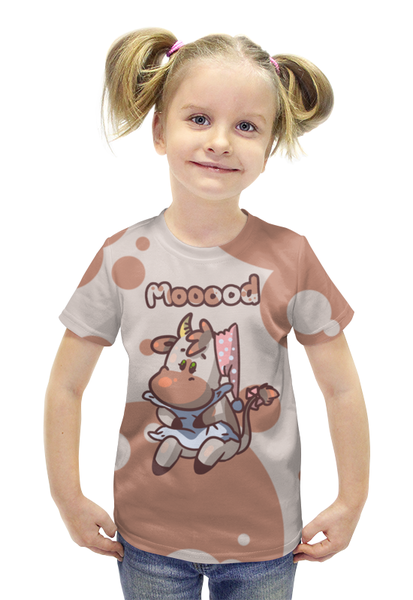 Заказать детскую футболку в Москве. Футболка с полной запечаткой для девочек Mooood от Катя Муу - готовые дизайны и нанесение принтов.