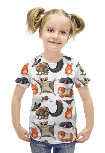 Заказать детскую футболку в Москве. Футболка с полной запечаткой для девочек Смешные животные от T-shirt print  - готовые дизайны и нанесение принтов.