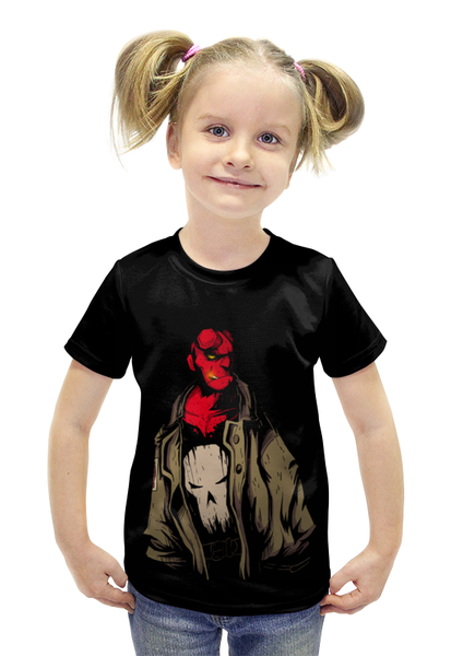 Заказать детскую футболку в Москве. Футболка с полной запечаткой для девочек Hellboy от scoopysmith - готовые дизайны и нанесение принтов.