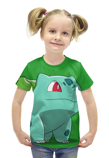 Заказать детскую футболку в Москве. Футболка с полной запечаткой для девочек Бульбазавр от scoopysmith - готовые дизайны и нанесение принтов.