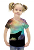 Заказать детскую футболку в Москве. Футболка с полной запечаткой для девочек Космический Волк от  PRO_DESIGN - готовые дизайны и нанесение принтов.