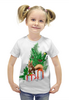 Заказать детскую футболку в Москве. Футболка с полной запечаткой для девочек Белочка с подарками под елкой. от Zorgo-Art  - готовые дизайны и нанесение принтов.