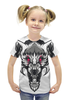 Заказать детскую футболку в Москве. Футболка с полной запечаткой для девочек Разъярённый волк от YellowCloverShop - готовые дизайны и нанесение принтов.