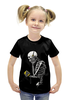 Заказать детскую футболку в Москве. Футболка с полной запечаткой для девочек Скелетон меломан от ПРИНТЫ ПЕЧАТЬ  - готовые дизайны и нанесение принтов.