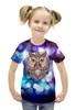Заказать детскую футболку в Москве. Футболка с полной запечаткой для девочек Сова в красках от THE_NISE  - готовые дизайны и нанесение принтов.