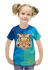 Заказать детскую футболку в Москве. Футболка с полной запечаткой для девочек Полигональный тигр от Andrew Zaycev - готовые дизайны и нанесение принтов.