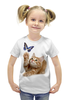 Заказать детскую футболку в Москве. Футболка с полной запечаткой для девочек Котенок и бабочка от weeert - готовые дизайны и нанесение принтов.