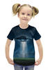 Заказать детскую футболку в Москве. Футболка с полной запечаткой для девочек Нло Космос от MariYang  - готовые дизайны и нанесение принтов.