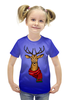 Заказать детскую футболку в Москве. Футболка с полной запечаткой для девочек Рождественский олень от T-shirt print  - готовые дизайны и нанесение принтов.