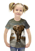 Заказать детскую футболку в Москве. Футболка с полной запечаткой для девочек Саванный слон от queen  - готовые дизайны и нанесение принтов.