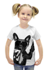 Заказать детскую футболку в Москве. Футболка с полной запечаткой для девочек Селфи Пес от inPrintio - готовые дизайны и нанесение принтов.