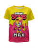 Заказать детскую футболку в Москве. Футболка с полной запечаткой для девочек BRAWL STARS MAX от geekbox - готовые дизайны и нанесение принтов.