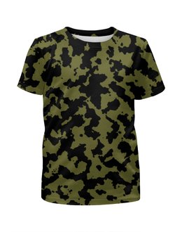 Заказать детскую футболку в Москве. Футболка с полной запечаткой для девочек Зелёно-Чёрный Камуфляж от armyshop - готовые дизайны и нанесение принтов.
