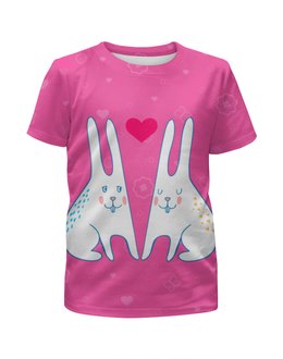 Заказать детскую футболку в Москве. Футболка с полной запечаткой для девочек Милые зайцы от vphone - готовые дизайны и нанесение принтов.