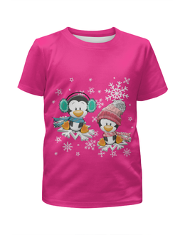 Заказать детскую футболку в Москве. Футболка с полной запечаткой для девочек Пингвин зимой от Ирина - готовые дизайны и нанесение принтов.