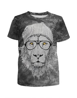 Заказать детскую футболку в Москве. Футболка с полной запечаткой для девочек Lion Geek от madw - готовые дизайны и нанесение принтов.
