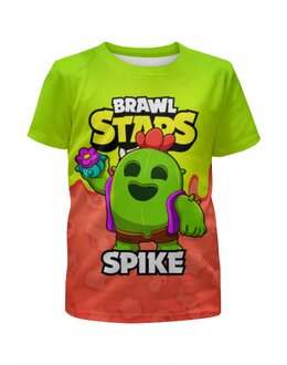 Заказать детскую футболку в Москве. Футболка с полной запечаткой для девочек BRAWL STARS SPIKE от geekbox - готовые дизайны и нанесение принтов.