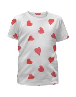 Заказать детскую футболку в Москве. Футболка с полной запечаткой для девочек Сердечки от FireFoxa - готовые дизайны и нанесение принтов.