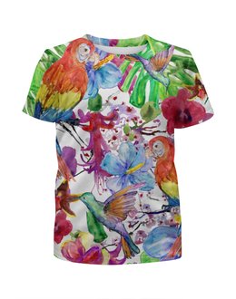 Заказать детскую футболку в Москве. Футболка с полной запечаткой для девочек попугаи от THE_NISE  - готовые дизайны и нанесение принтов.