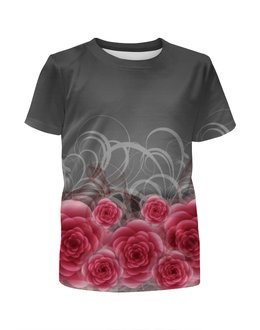 Заказать детскую футболку в Москве. Футболка с полной запечаткой для девочек Красные розы от Ирина - готовые дизайны и нанесение принтов.