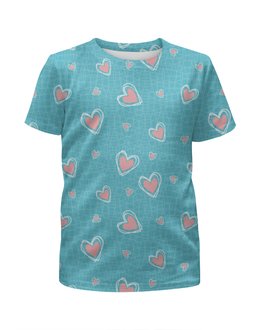 Заказать детскую футболку в Москве. Футболка с полной запечаткой для девочек Сердечки от vphone - готовые дизайны и нанесение принтов.