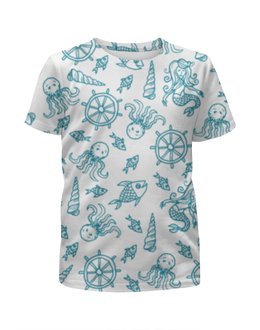 Заказать детскую футболку в Москве. Футболка с полной запечаткой для девочек Морской арт от megashmot - готовые дизайны и нанесение принтов.