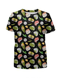 Заказать детскую футболку в Москве. Футболка с полной запечаткой для девочек Кавайные суши от IrinkaArt  - готовые дизайны и нанесение принтов.
