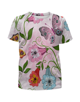 Заказать детскую футболку в Москве. Футболка с полной запечаткой для девочек Цветы и бабочки от THE_NISE  - готовые дизайны и нанесение принтов.