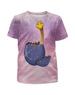 Заказать детскую футболку в Москве. Футболка с полной запечаткой для девочек Счастливое яйцо динозавра от Amerikanka - готовые дизайны и нанесение принтов.