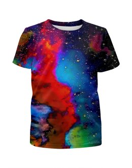 Заказать детскую футболку в Москве. Футболка с полной запечаткой для девочек Краски космоса от THE_NISE  - готовые дизайны и нанесение принтов.