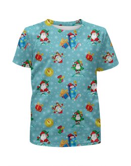 Заказать детскую футболку в Москве. Футболка с полной запечаткой для девочек Зимние гномы с подарками от IrinkaArt  - готовые дизайны и нанесение принтов.