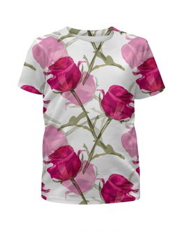 Заказать детскую футболку в Москве. Футболка с полной запечаткой для девочек Бутоны роз от THE_NISE  - готовые дизайны и нанесение принтов.