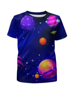 Заказать детскую футболку в Москве. Футболка с полной запечаткой для девочек Планеты от THE_NISE  - готовые дизайны и нанесение принтов.