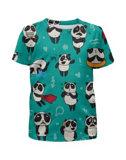 Заказать детскую футболку в Москве. Футболка с полной запечаткой для девочек Смешные панды от T-shirt print  - готовые дизайны и нанесение принтов.